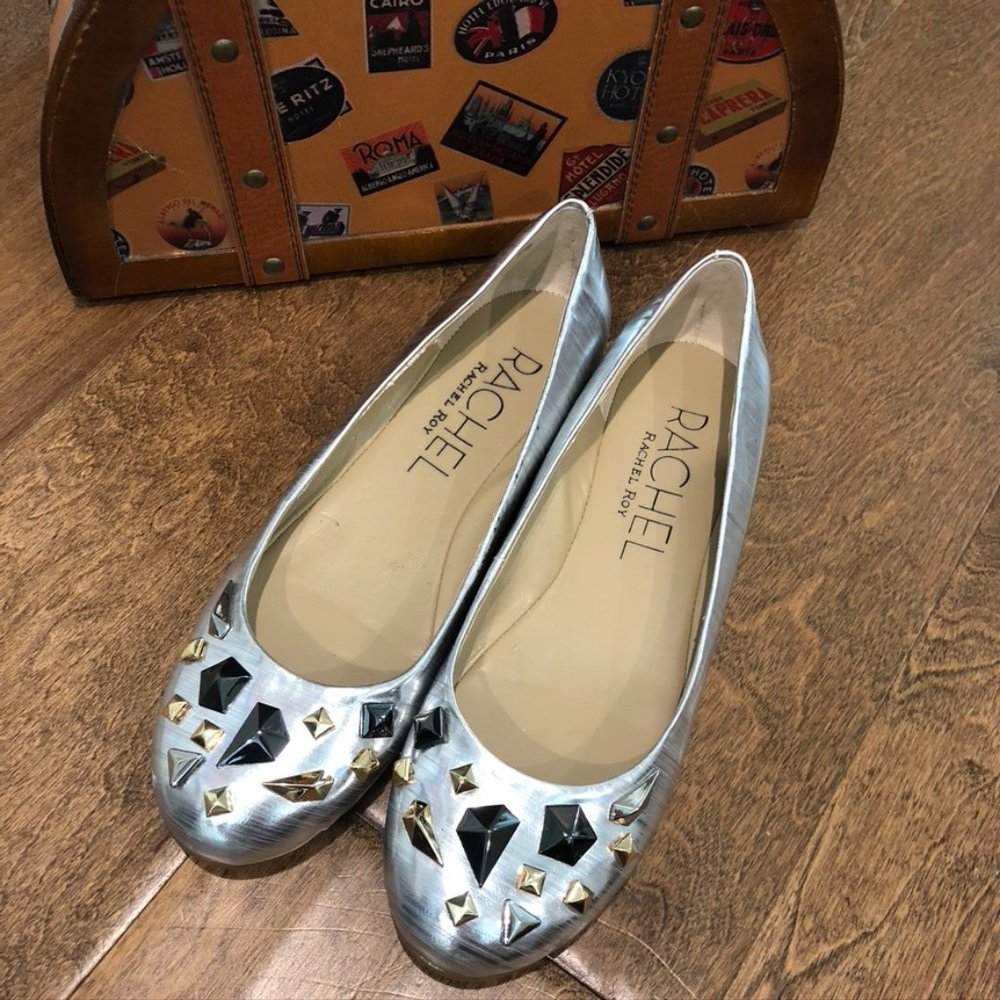 Rachel Roy Silver Beaded Slip on Flats